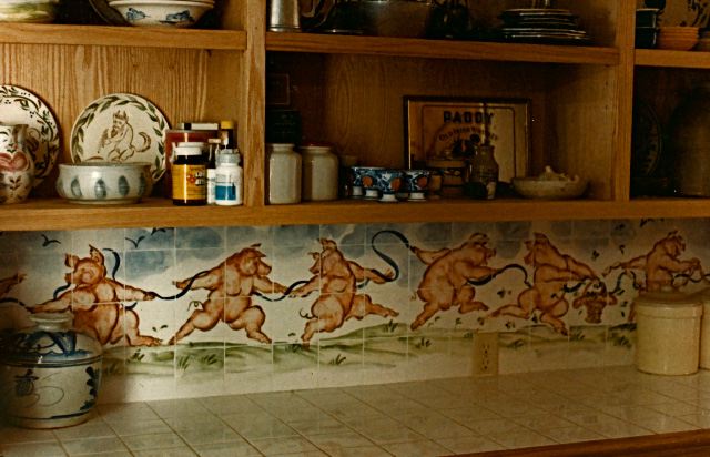 pig tile mural